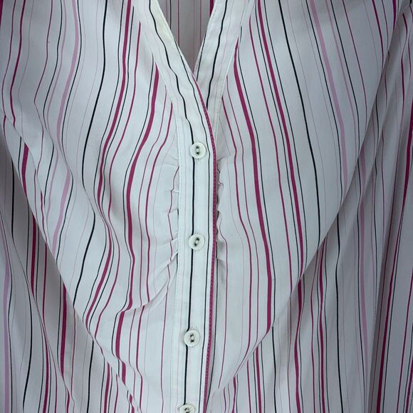 Lane Bryant Womens 18 Button Up Top Shirt Pink Stripes Ruched Slimming Stretch - Picture 2 of 8